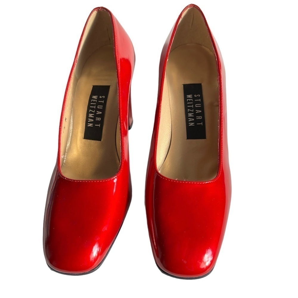 Stuart Weitzman Holly 60 Pump Size 7.5. 60-mm Block Heel. Red Patent Leather.